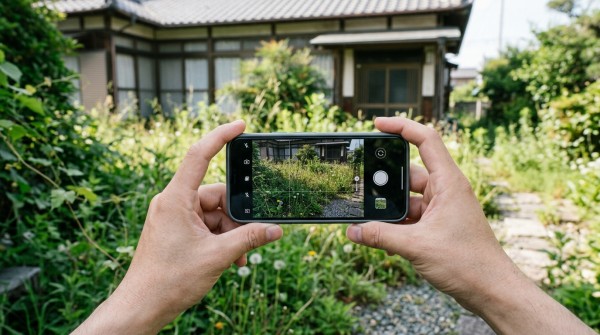 スマホで土地の状態を撮影するイメージ(写真を送るだけで相談できる)