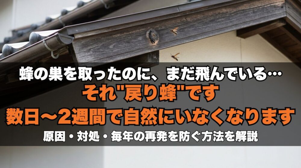 戻り蜂はいつまで来る？駆除後も蜂が来る理由と毎年巣を作らせない予防策