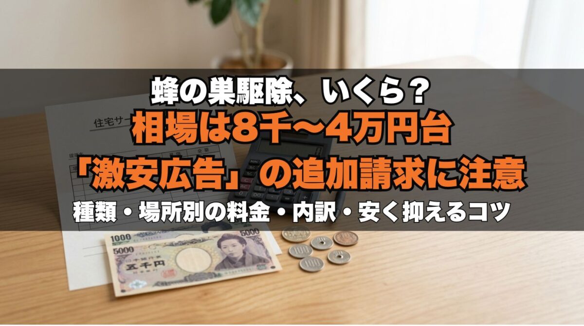 蜂の巣駆除はいくら？相場は8,000円〜4万円｜種類・場所別の料金と安くするコツ