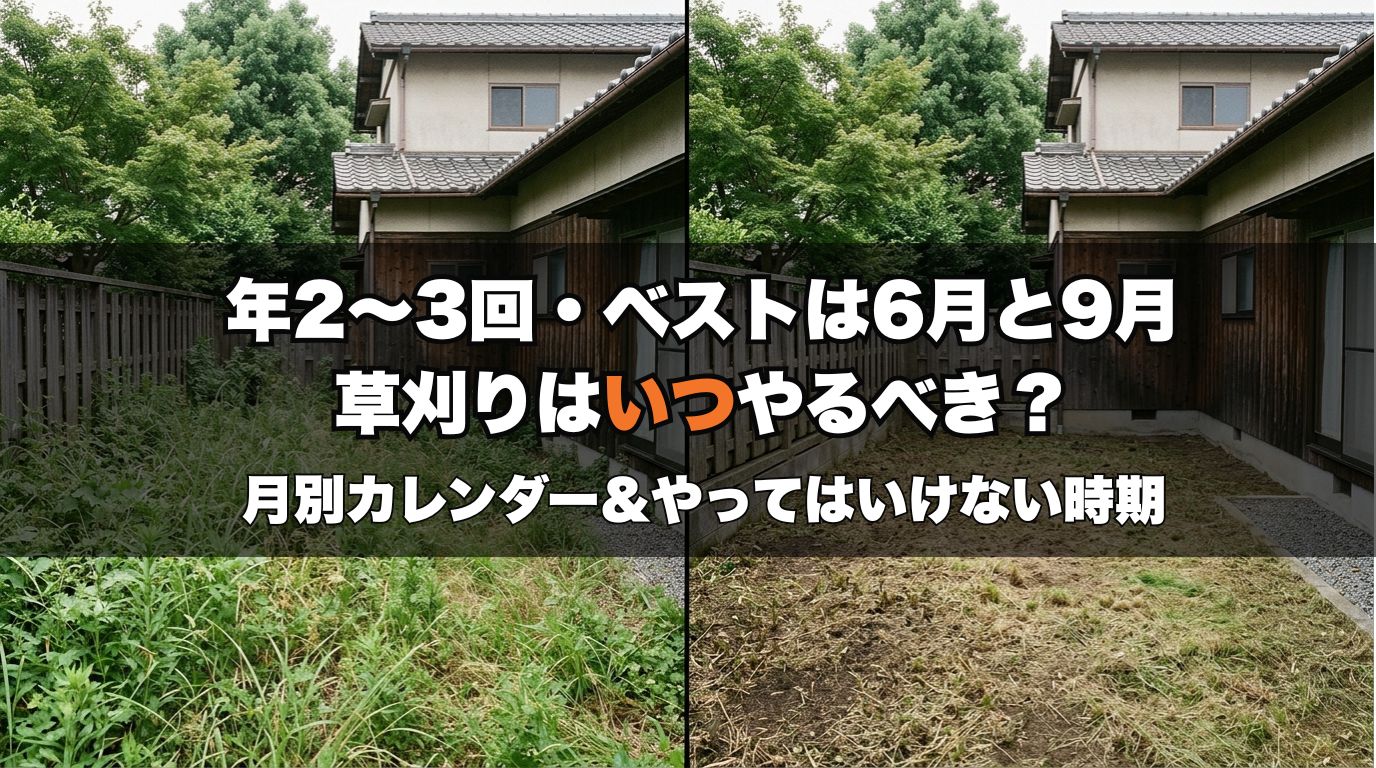 草刈りの前と後の比較（伸びすぎる前に刈ると作業がラク）