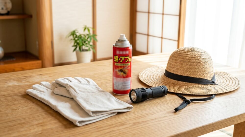 蜂の巣駆除に必要な道具(殺虫スプレー・手袋・防護服など)
