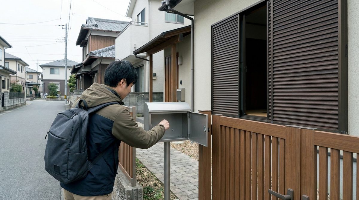 空き家の冬支度・防犯点検イメージ（郵便受け・雨戸）