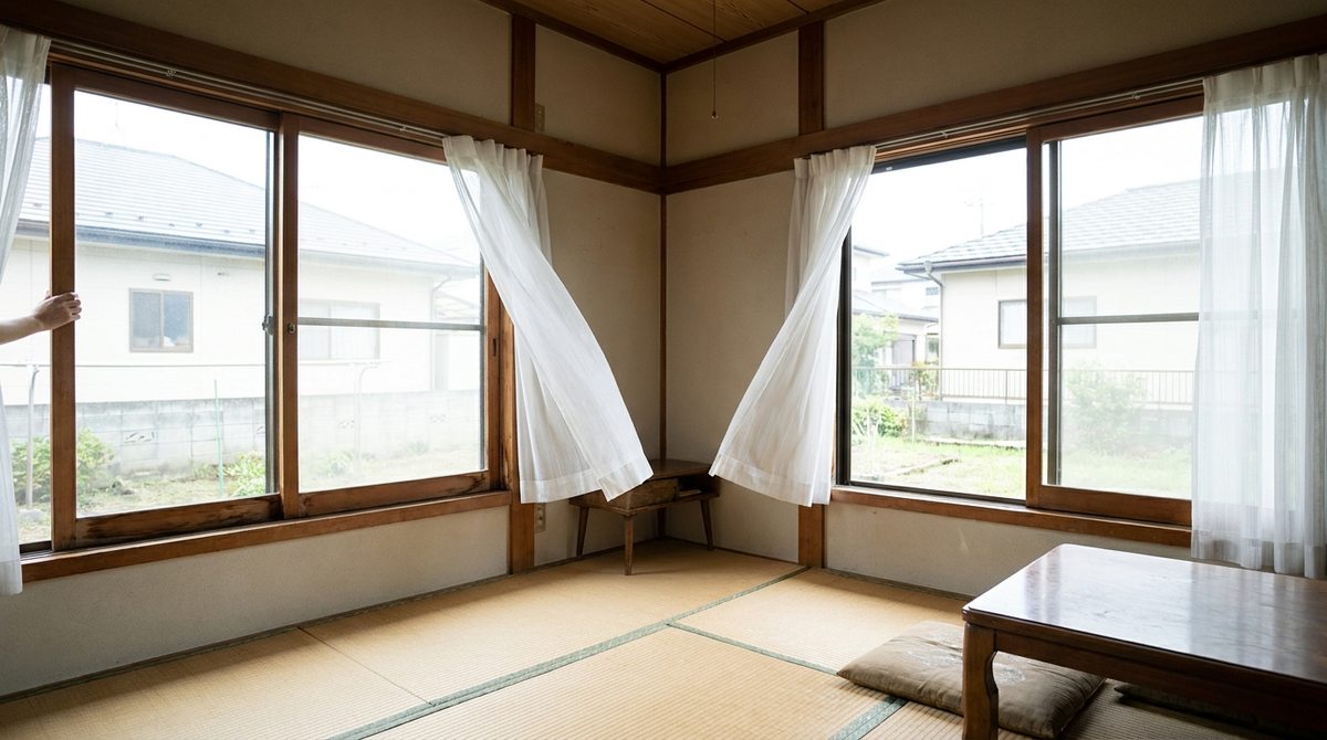 空き家の窓を開けて換気する様子（※イメージ）