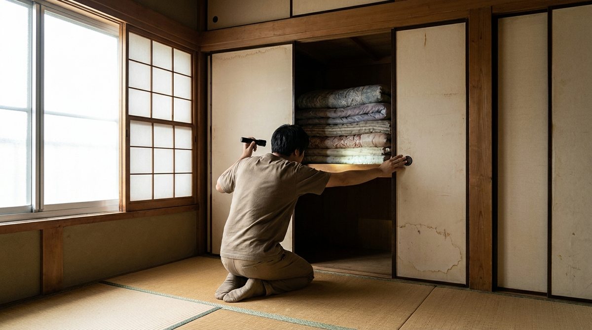 押入れ・畳のカビを点検するイメージ