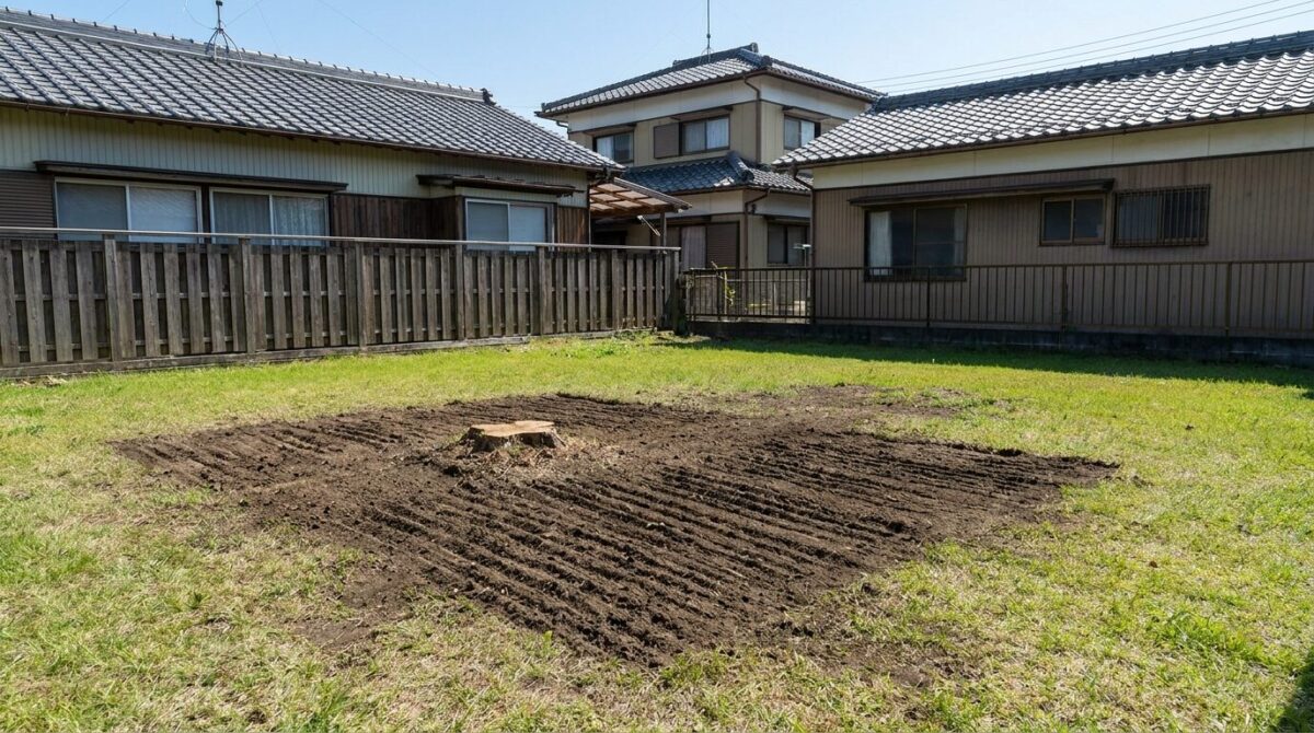 伐採後にすっきり片付いた庭のイメージ