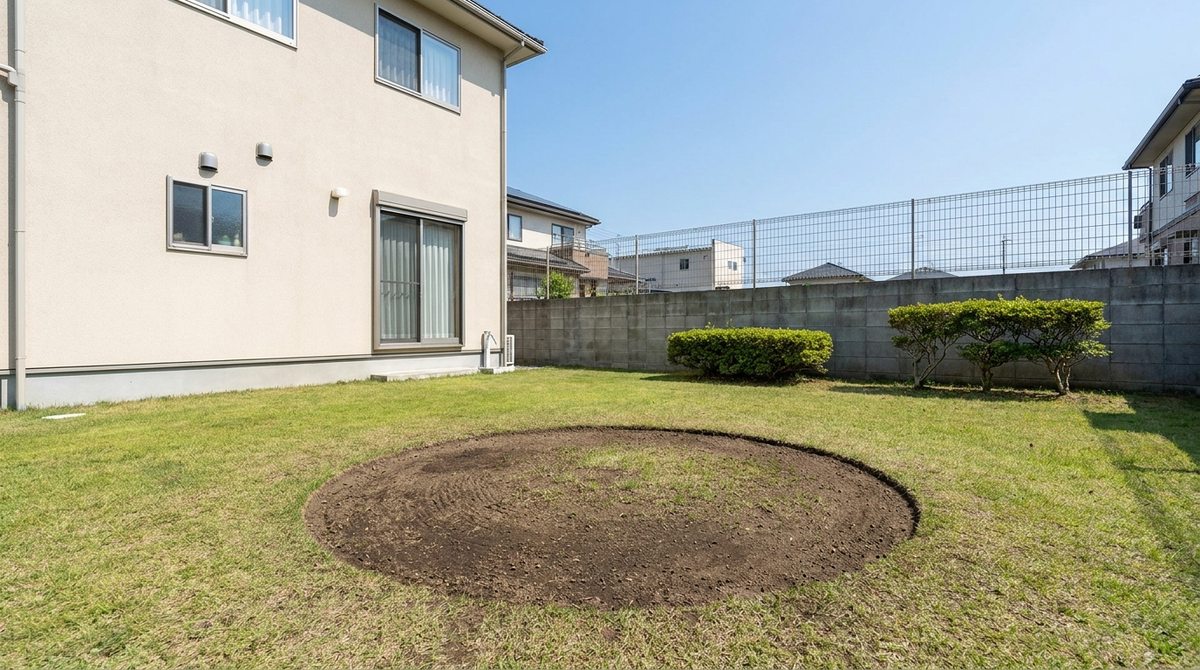 庭木を伐採した後、跡地を整地したイメージ