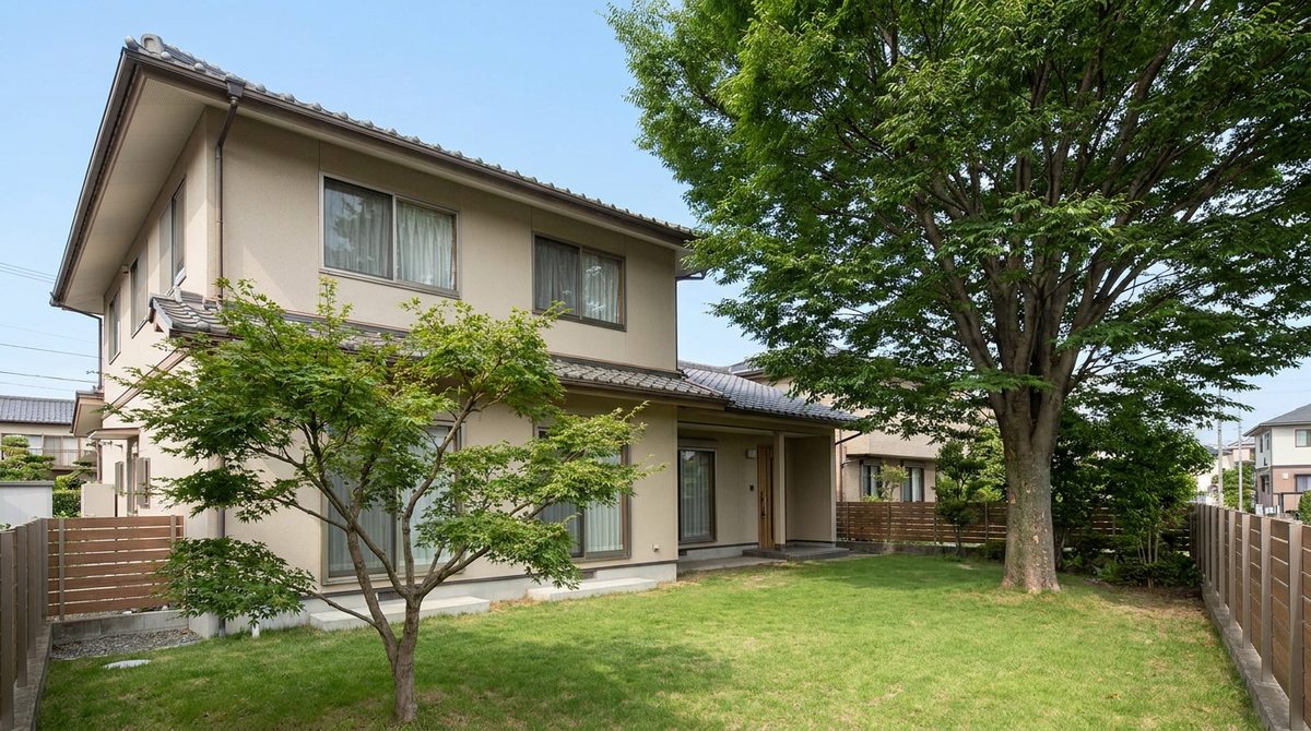住宅の庭にある背の高い庭木のイメージ
