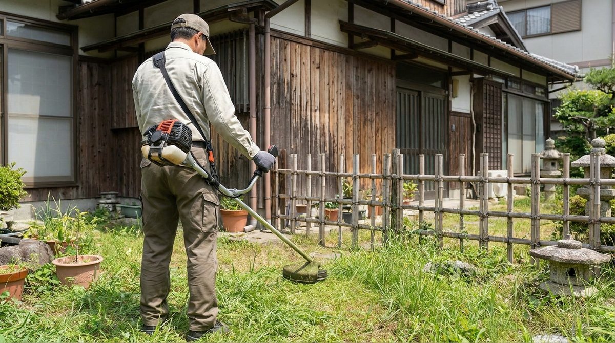 賃貸の庭の草刈り作業のイメージ