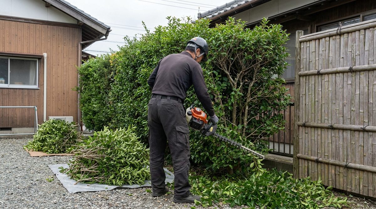 生垣の撤去作業を安全に進めるイメージ