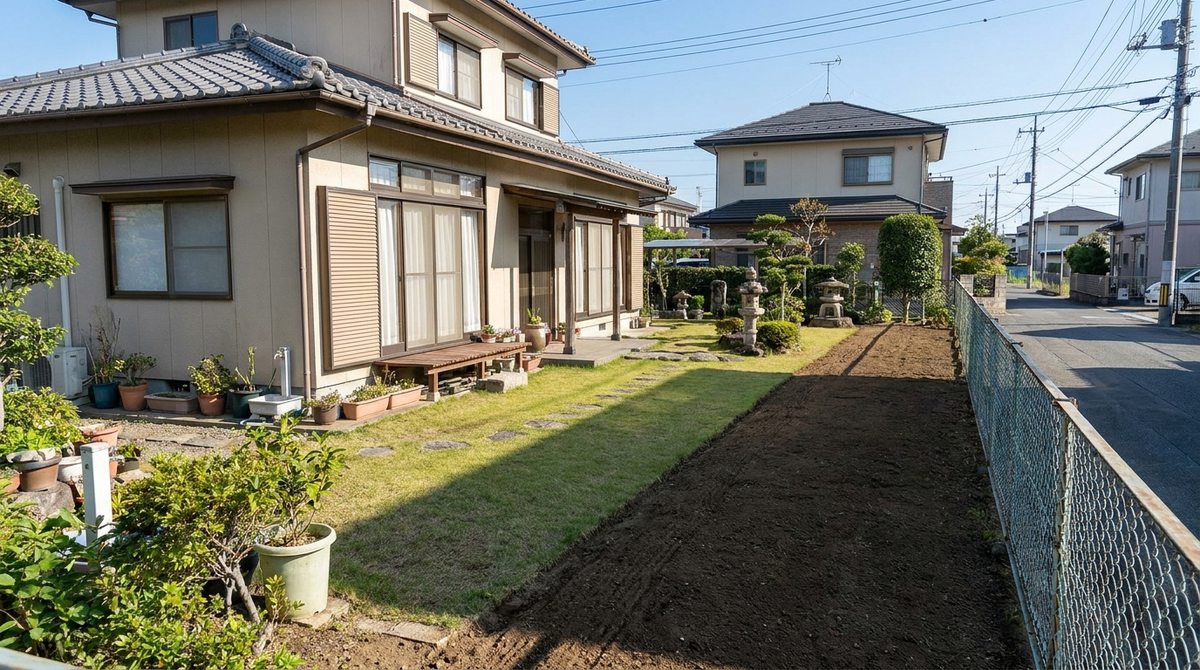 生垣を撤去してすっきりと開けた庭のイメージ