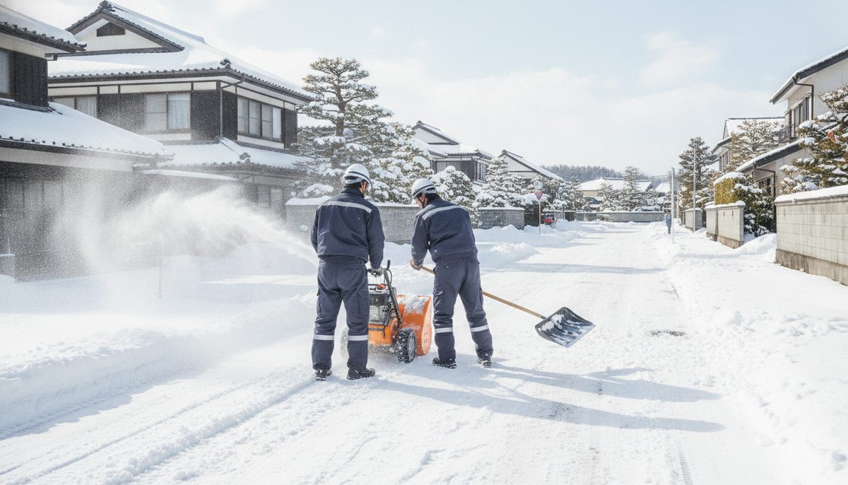 除雪業者のスタッフが除雪作業を行う様子