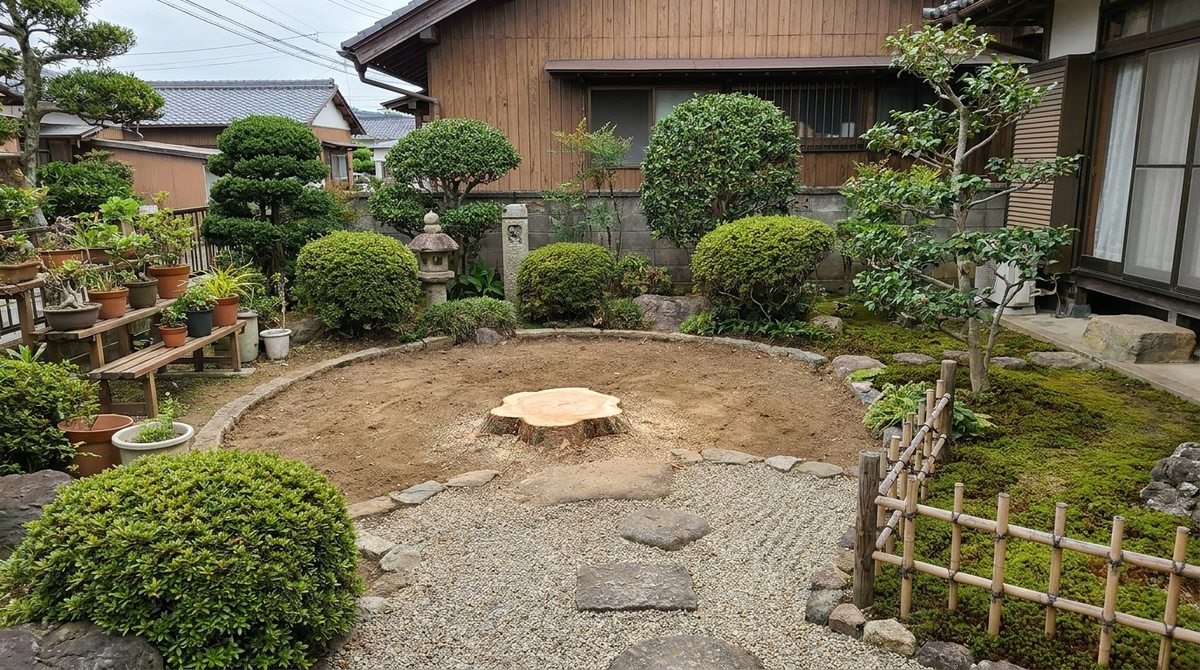 枯れ木の伐採が終わりすっきりした庭のイメージ
