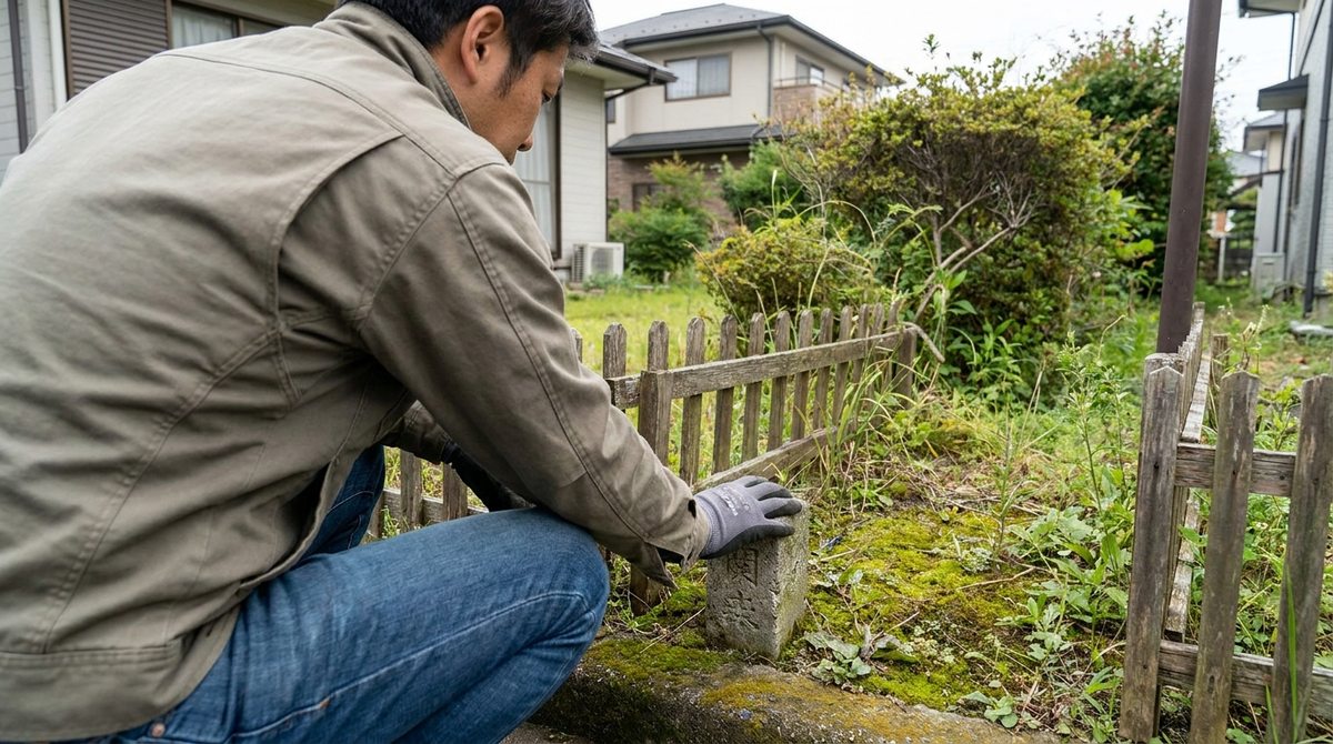 境界標を確認しているイメージ