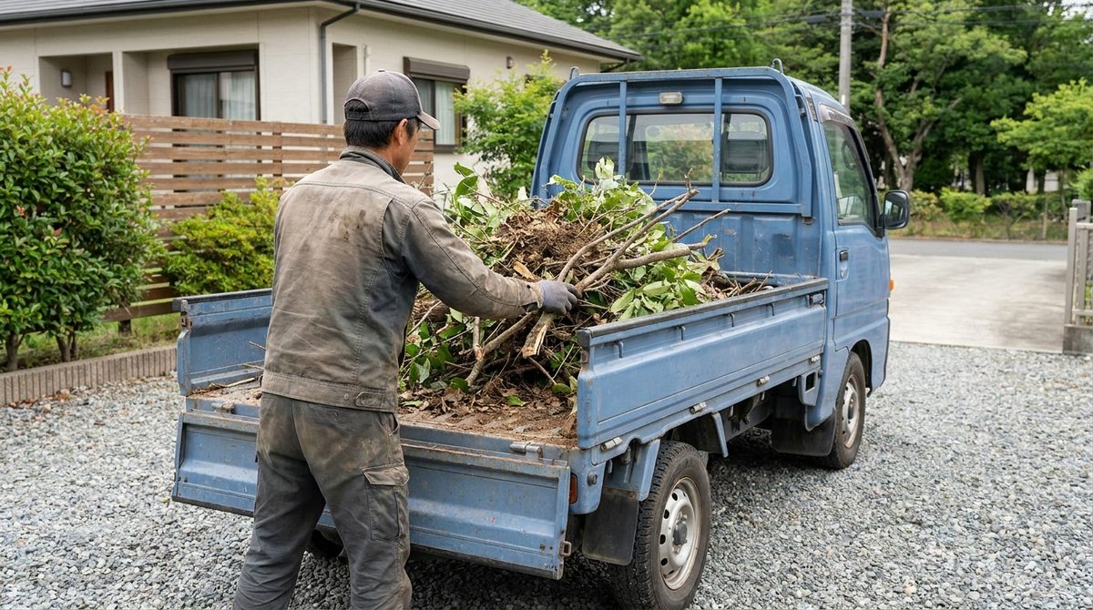 軽トラックに庭の不用品を積み放題で積み込むイメージ