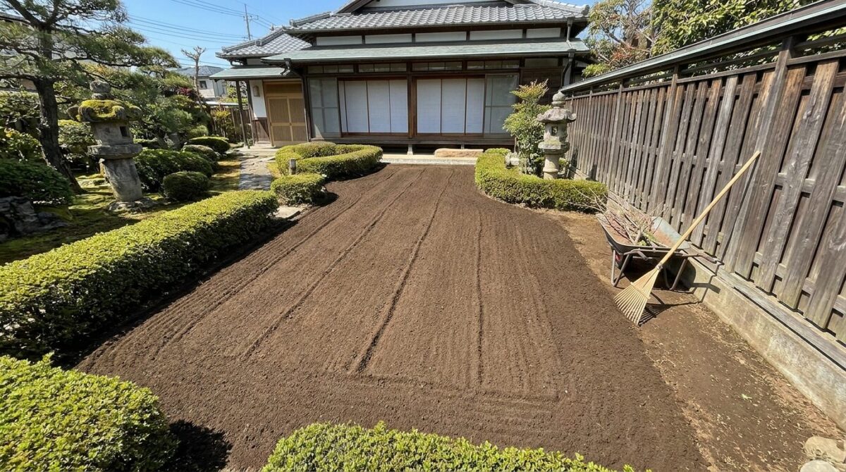 片付けが終わり整地された庭