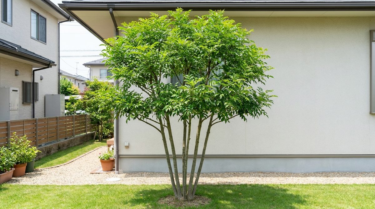 芯止めと透かし剪定で高さとボリュームを抑えたシマトネリコのイメージ